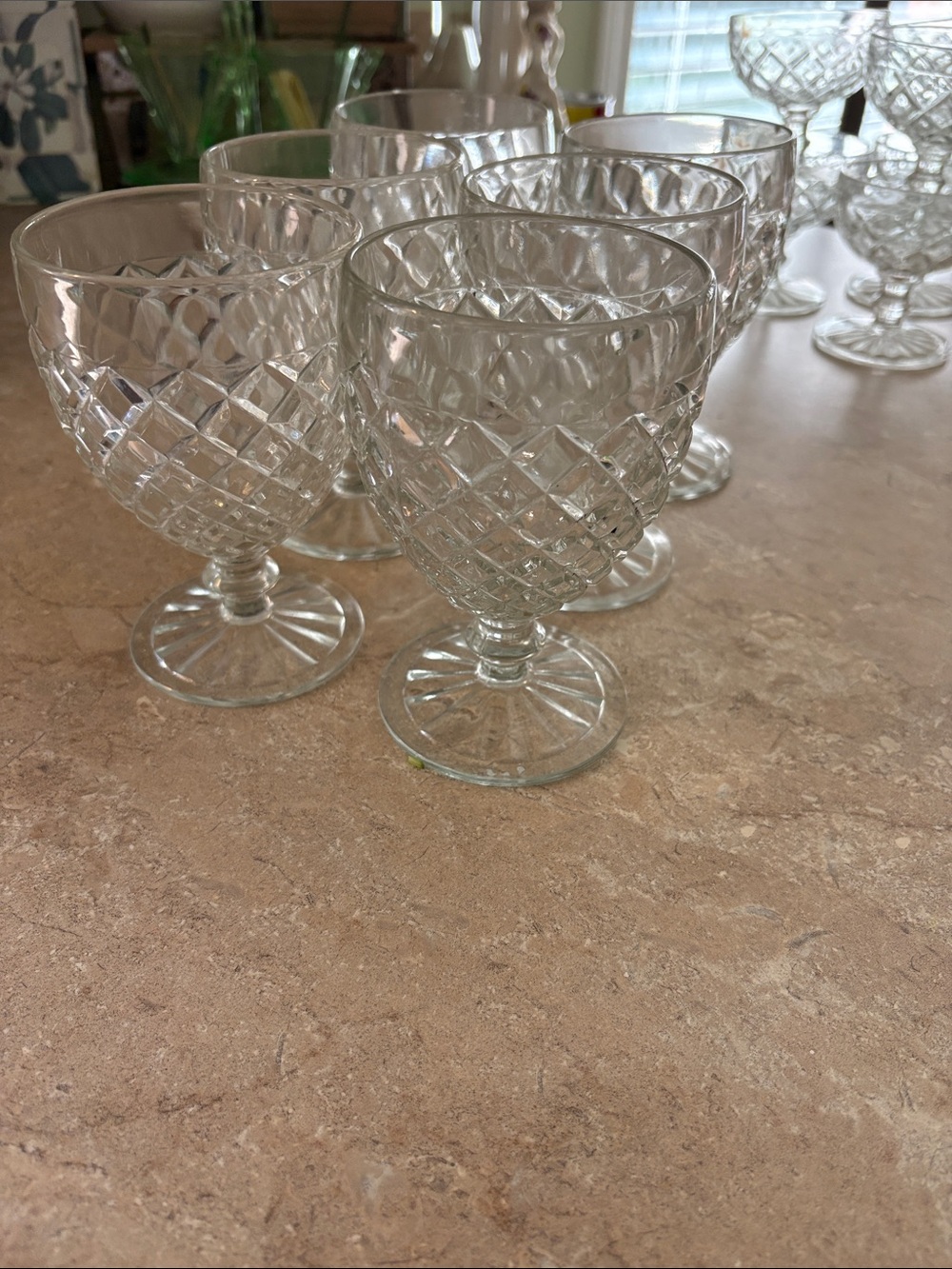Waterford Waffle Pattern Cut Crystal Goblet Glasses - Set of 6